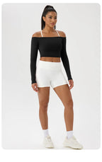 Yoga long-sleeved T-shirt women's one-shoulder sexy tight fitness wear top nude feel quick-drying sports sleeved Yoga Shirts
