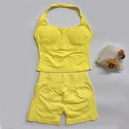 yoga outfits Women 2 pcs Sports DFNNYE Impact Set halterneck Backless Halter Top Seamless Scrunch Shorts Gym Workout Sports Suit