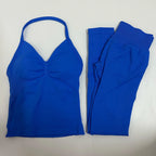 2 Pieces Set Yoga Leggings Set Women Backless Tank Tops High Waist Scrunch Gym Suit Fitness Clothes Outfit Yoga Set
