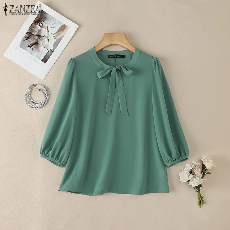 Summer Solid Color Blouse 2026 ZANZEA Women Tops Trend Casual O Neck Short Sleeve Blusas Female Elegant OL Work Shirt Mujer
