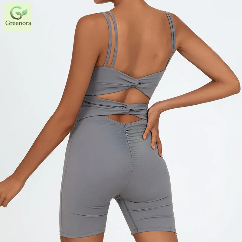 Greenora Women's Workout Romper Sexy Backless Yoga Jumpsuit Slim Fit Bodysuit Fitness Activewear Sleeveless Sportswear One Piece