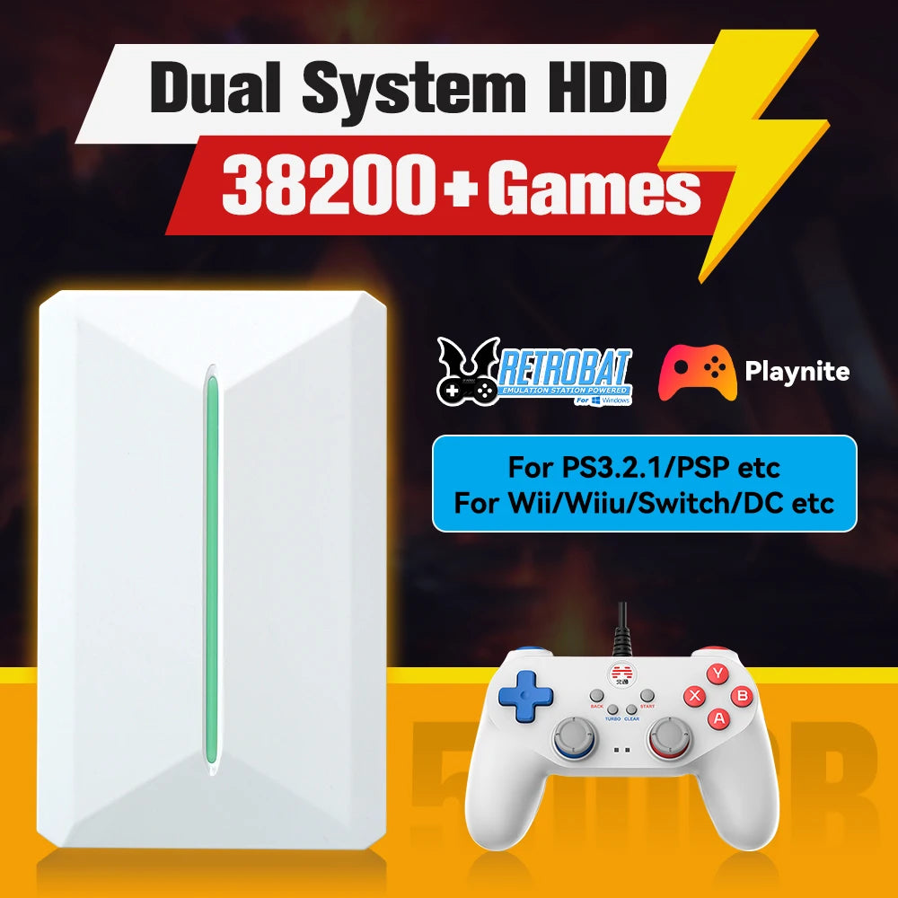 Retrobat＆Playnite System HDD Retro Game Console for PS3/PS2/WIIU/WII/Switch/MAME 50+Emulators 38293 Games＆42 AAA PC Games for PC Main image