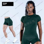 Women's Seamless 2 Piece Yoga Outfit Short Sleeve Top  High Waist Leggings/Shorts Gym Workout Activewear for Fitness Daily Wear