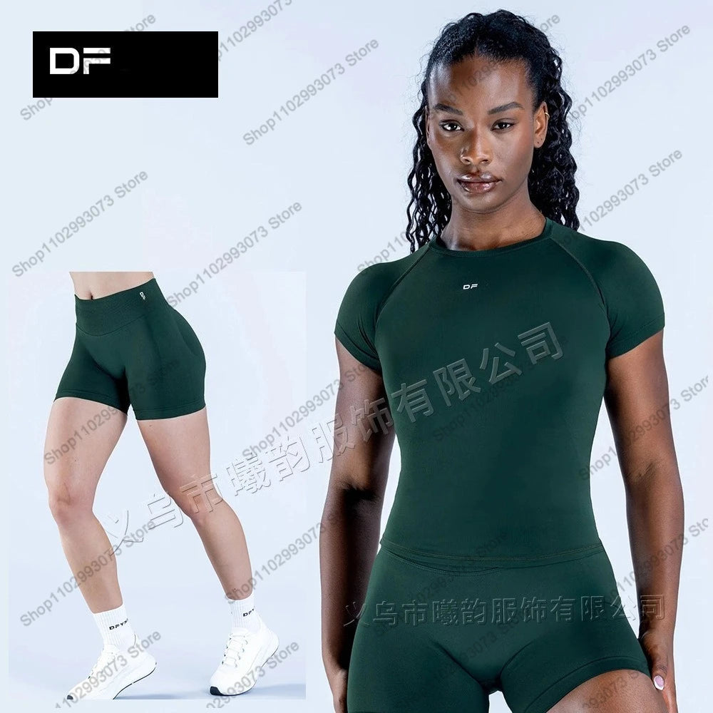 Women's Seamless 2 Piece Yoga Outfit Short Sleeve Top  High Waist Leggings/Shorts Gym Workout Activewear for Fitness Daily Wear