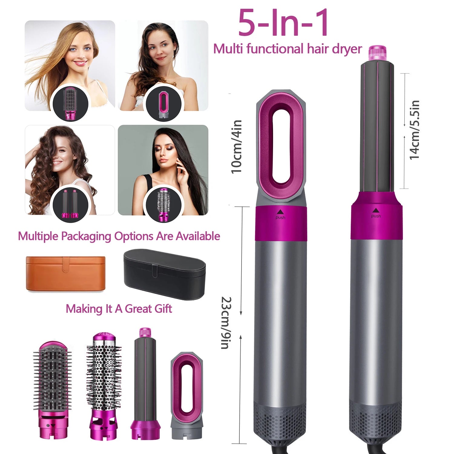 Multi Functional 5-In-1 Hair Dryer Hot Air Comb Curling Iron Dyso Air Bag Hairdresser Styling Tool Straightener Festival Gift Main image