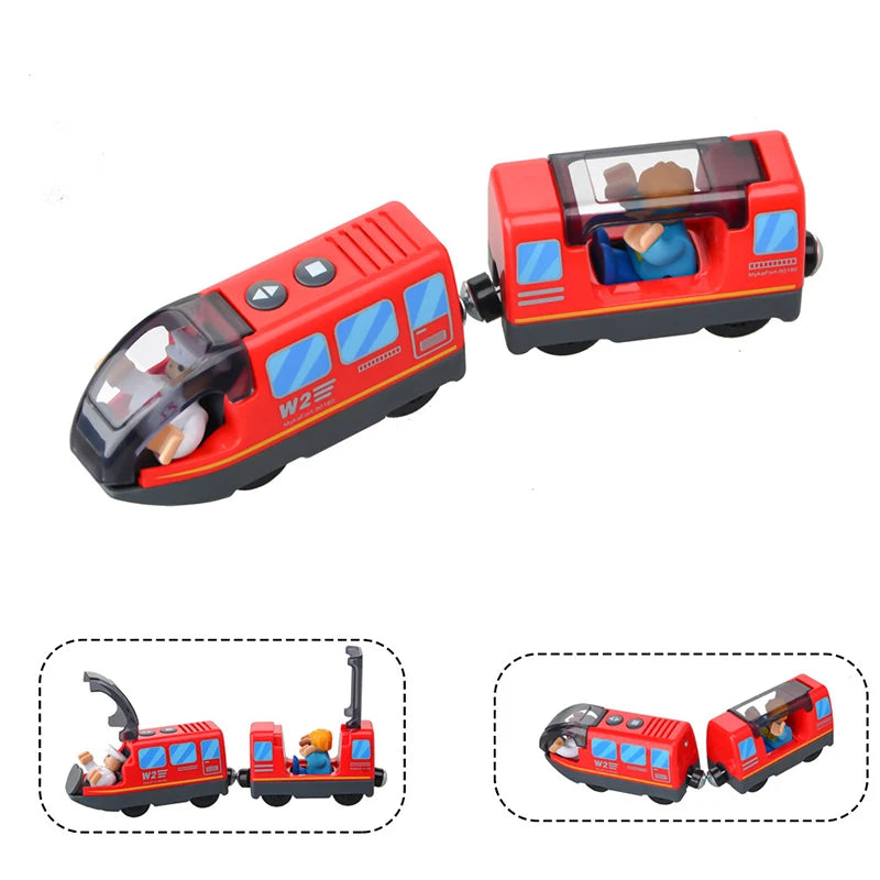 Kid Magnetic Electric Train Car Locomotive Wooden Track Slot Diecast Railway With Two Carriages Train Wood Toy Biro Leduo Track Secondary image