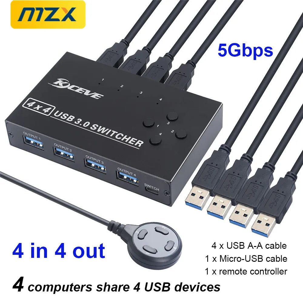 MZX 4x4 USB 3.0 Switch Selector KVM Switcher Hub 3 0 Cable PC Laptop Computer Share USB Devices Keyboard Mice Printer KVM Switch Secondary image