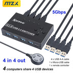 MZX 4x4 USB 3.0 Switch Selector KVM Switcher Hub 3 0 Cable PC Laptop Computer Share USB Devices Keyboard Mice Printer KVM Switch