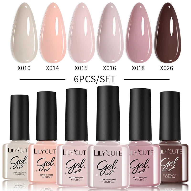 LILYCUTE 6PCS Gel Nail Polish Set Summer Neon Nail Gel Kits For DIY Nail Vernis Semi Permanent UV Lamp Gellak Nail Varnish Set