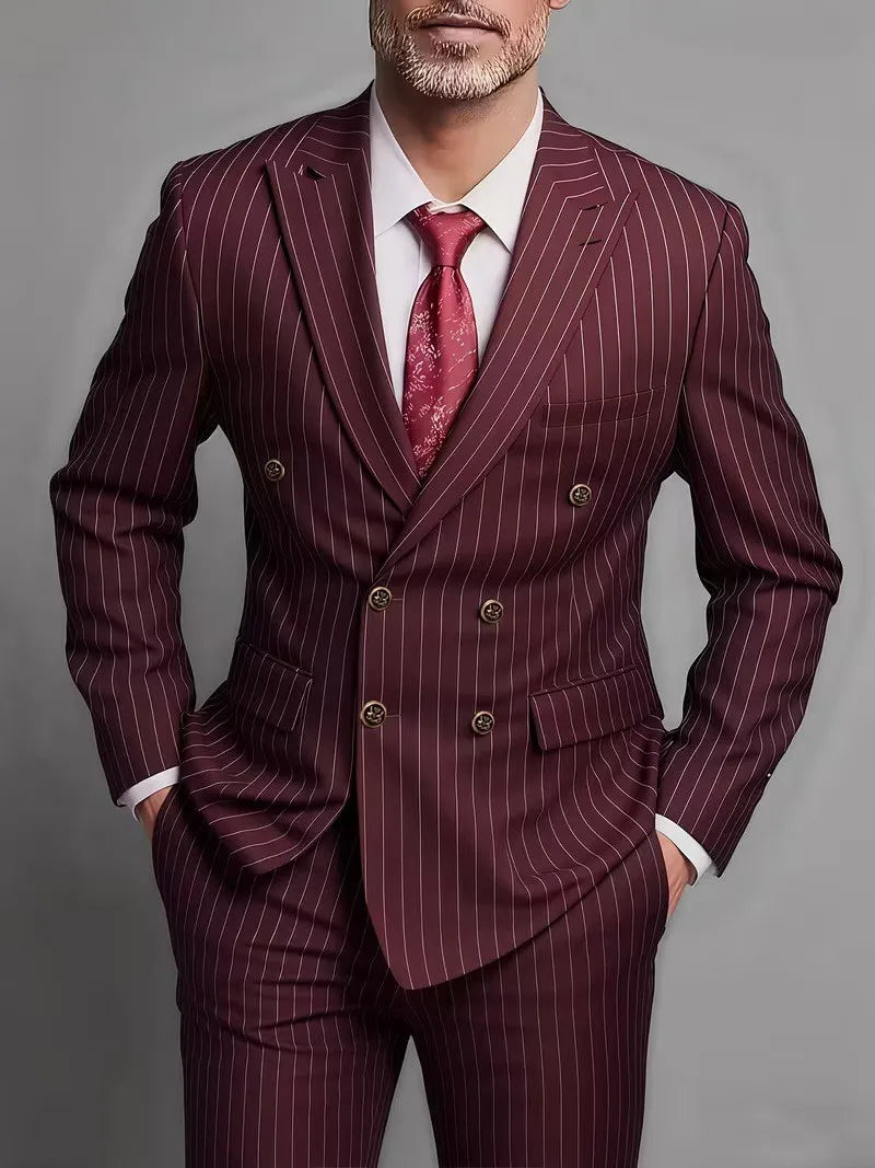 Men Suits Men's Two Piece Suit Double Breasted Man Fashionable and Slim-fitting Design Groom Wedding Dress Casual Striped Fabric