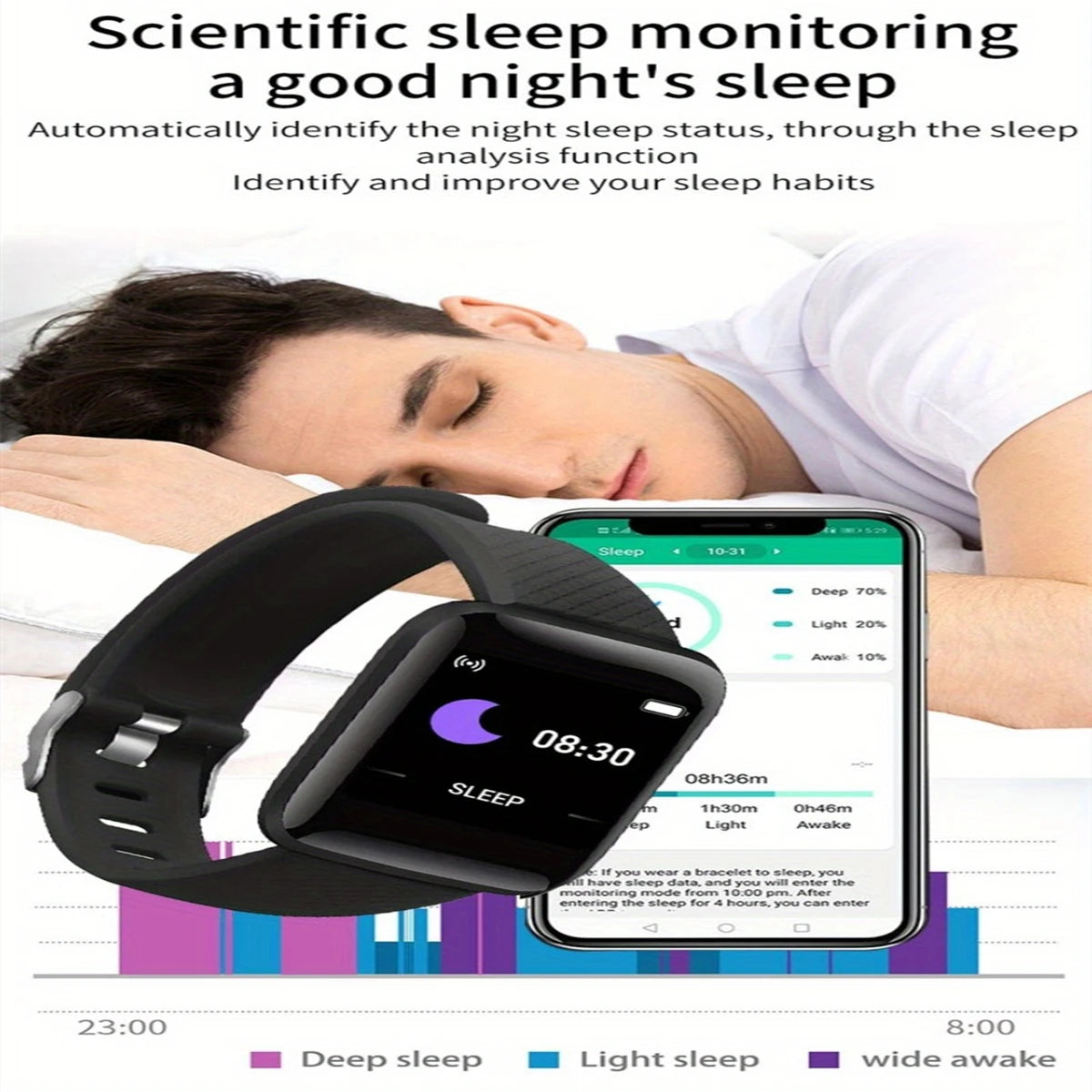 Smart Watch Sport Wristband Fitness Monitoring Track Heart Rate Call and Message Remind Men Smartwatch Woman 116 Plus Clock D13