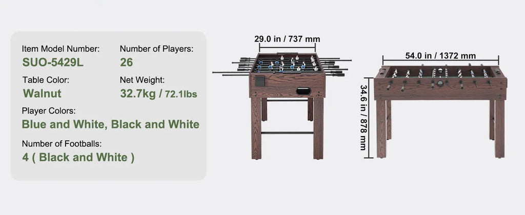 SucceBuy 55inch Foosball Table  Standard Size Foosball Table Indoor Full Size Foosball Table for Home, Family, and Game Room