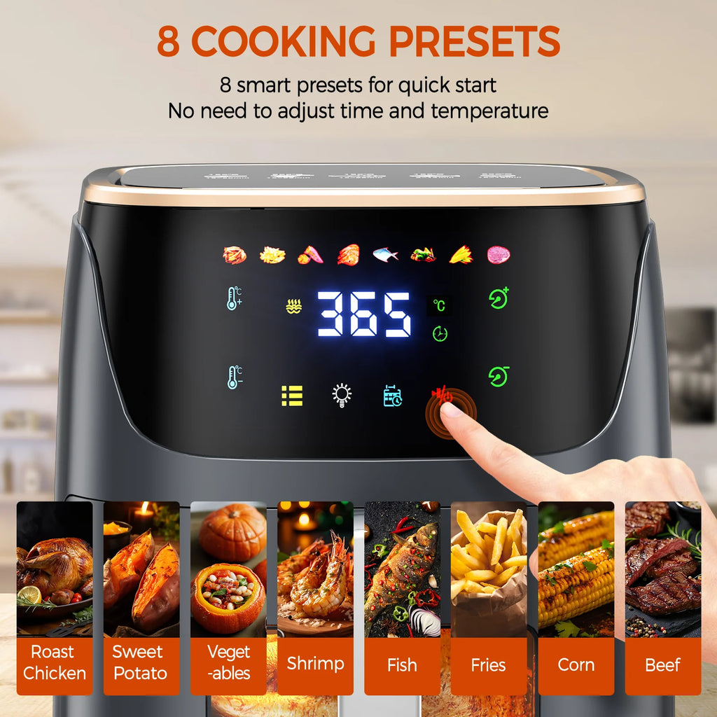 Patbrela Visible Air Fryer 7.0L 8-in-1 Max 200°C Electric Hot Fryer Oven Oilless Cooker with Touch Screen Nonstick Basket Family Size