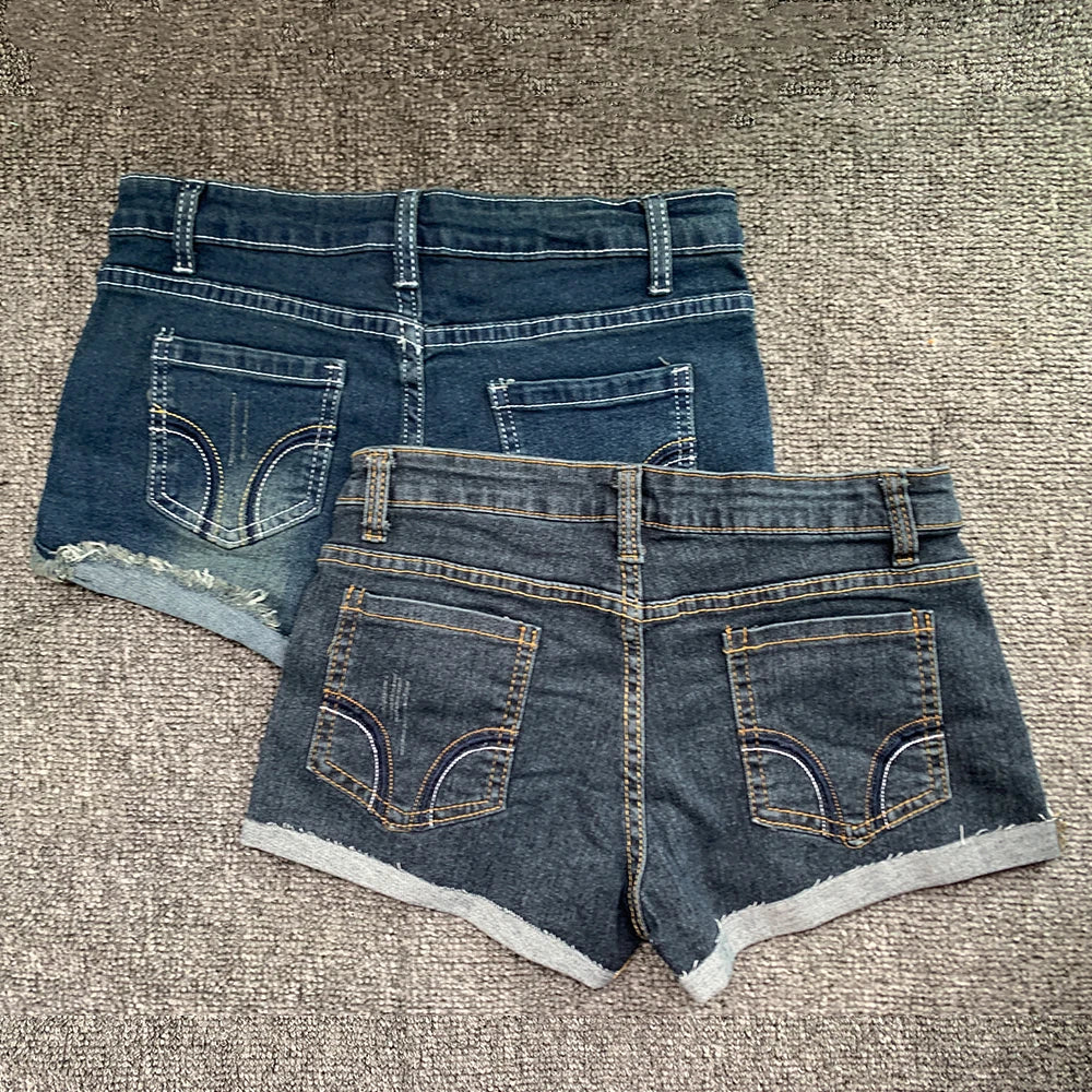 Summer Korean Sexy Low Waist Women Denim Shorts American Lady Y2K Elastic Slim Fit Hot Pants Female Embroidery Wrapping Jeans