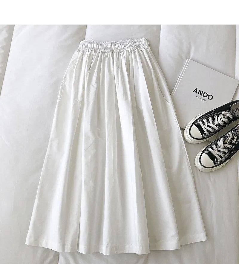 Women Black skirt midi High waist korean style Pleated a line Vintage Clothing 2026 new Summer Casual Fashion Ladies Work Wear