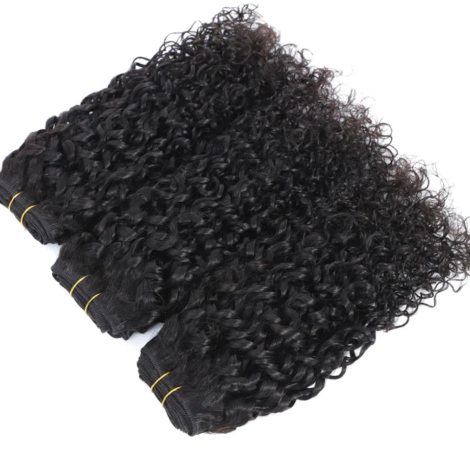Pixie Curly Human Hair Weave Bundle With Closure Brazilian Human Hair Weave Extensions 100% Human Hair Weft HD Lace Closure