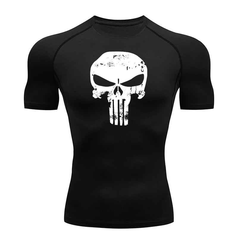 Skull Print Compression Shirts for Men Gym Workout Running Tshirts Sporty Athletic Quick Dry Tees Tops Short Sleeve Rash Guard Main image