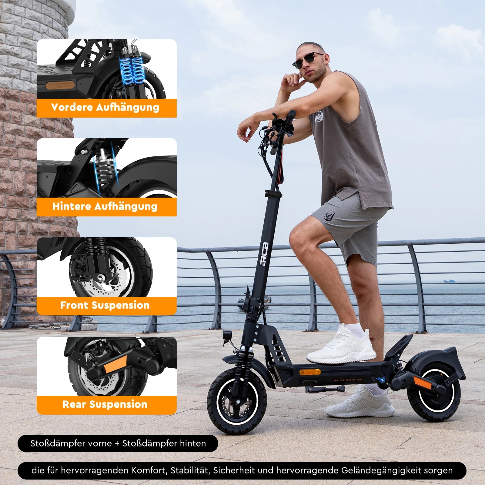 RCB NFC D5 ABE Ultra Electric Scooter for Adults ABE Certified 500W Motor 1600W Peak 27Ah Battery 110-130km Range 10 Inch Self-repairing Tires Double Brake Dual Suspension Turn Signals NFC APP