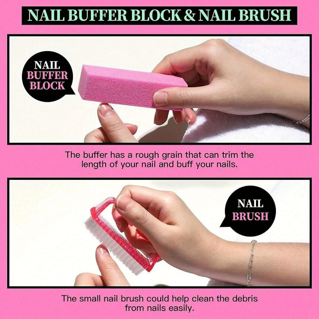 12Pcs/lot Nail Art 100/180 Grit Professional Files Buffer Sponge Block Brush Nail Scissors Kit With Cuticle Nipper Pushers