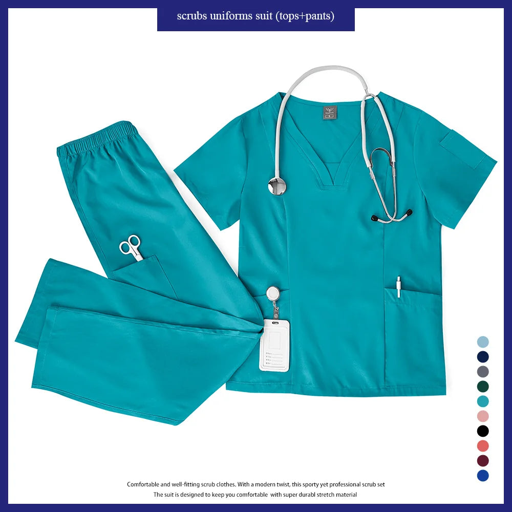 Niaahinn Scrubs Uniforms Sets Wholesale Medical Scrub Stretch Suit Healthcare Nursing Uniform Unisex Surgical Uniforms Woman Men
