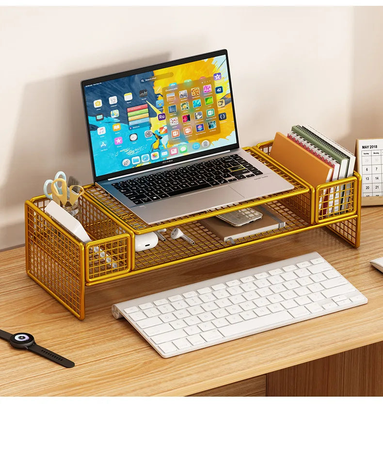 Height Adjustable Computer Stand Desk Monitor Laptop Cooling Rack Suspended Bracket Office Storage Solution