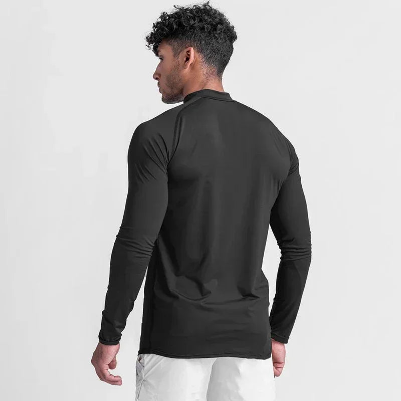 Plain Tight Absorb Sweat Elastic Shirts Gym Bodybuilding Fitness Turtleneck T-shirts Mens Long Sleeve Quick Dry Autumn Clothing