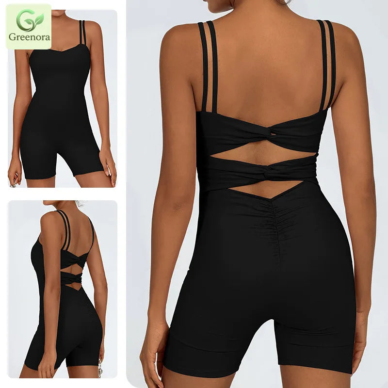 Greenora Women's Workout Romper Sexy Backless Yoga Jumpsuit Slim Fit Bodysuit Fitness Activewear Sleeveless Sportswear One Piece