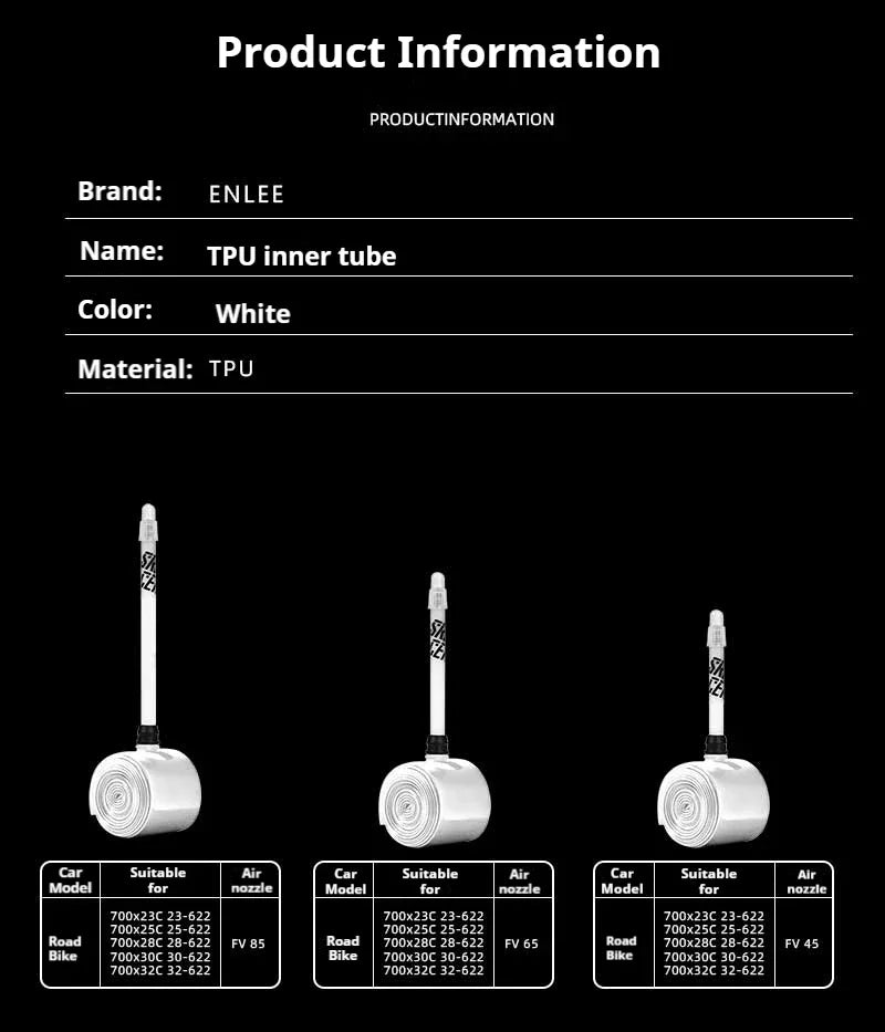 ENLEE Bike Tire Inner Tube TPU F/V Road Mountain Bike TPU Inner Tube Presta Valve 45mm 65mm 85mm Bicycle Inner Tire Bike Parts