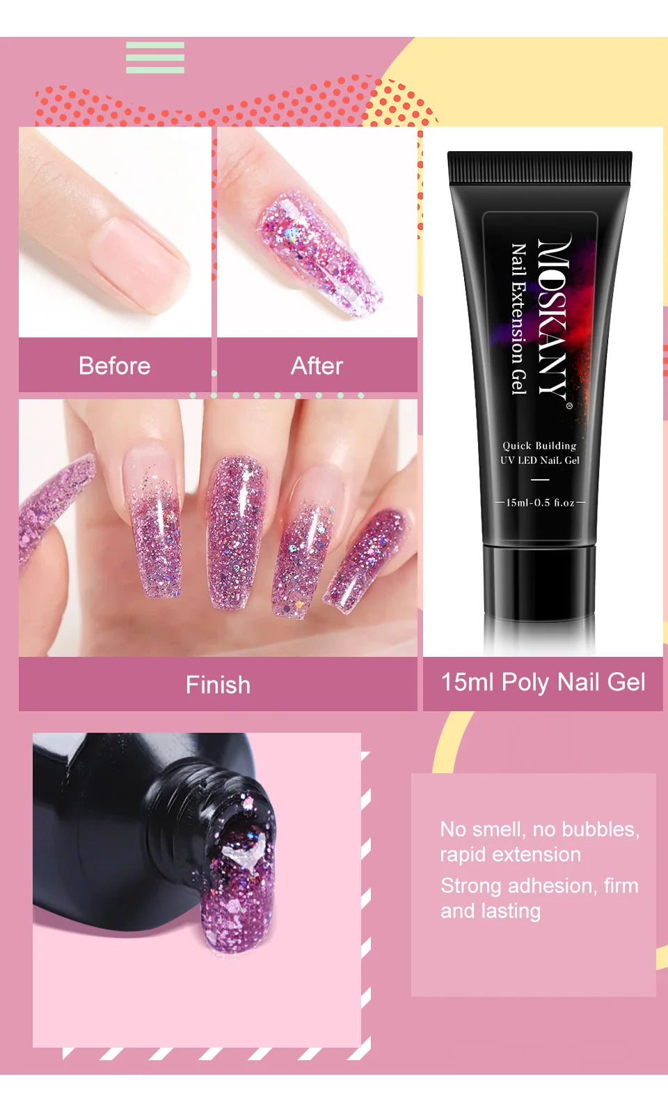 Poly Nail Gel Full Set With 6W LED Lamp Nail Set For Beginner Nail Tips Art 3D Design Decoration Extension Manicure Tools Kit