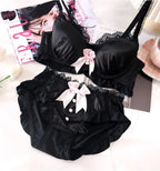 YUQI Kawaii Japanese Lolita Lingerie Set - Cute Bow Bra Cover & Panties for Small Chest, Pure Sexy Teen Girl Charm XS-S Cup Bra