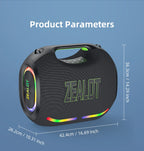 ZEALOT-ZE21 250W Portable Bluetooth Speaker High Volume Waterproof 48000mAh Wireless TWS Subwoofer Suporrt USB/TF/AUX RGB light