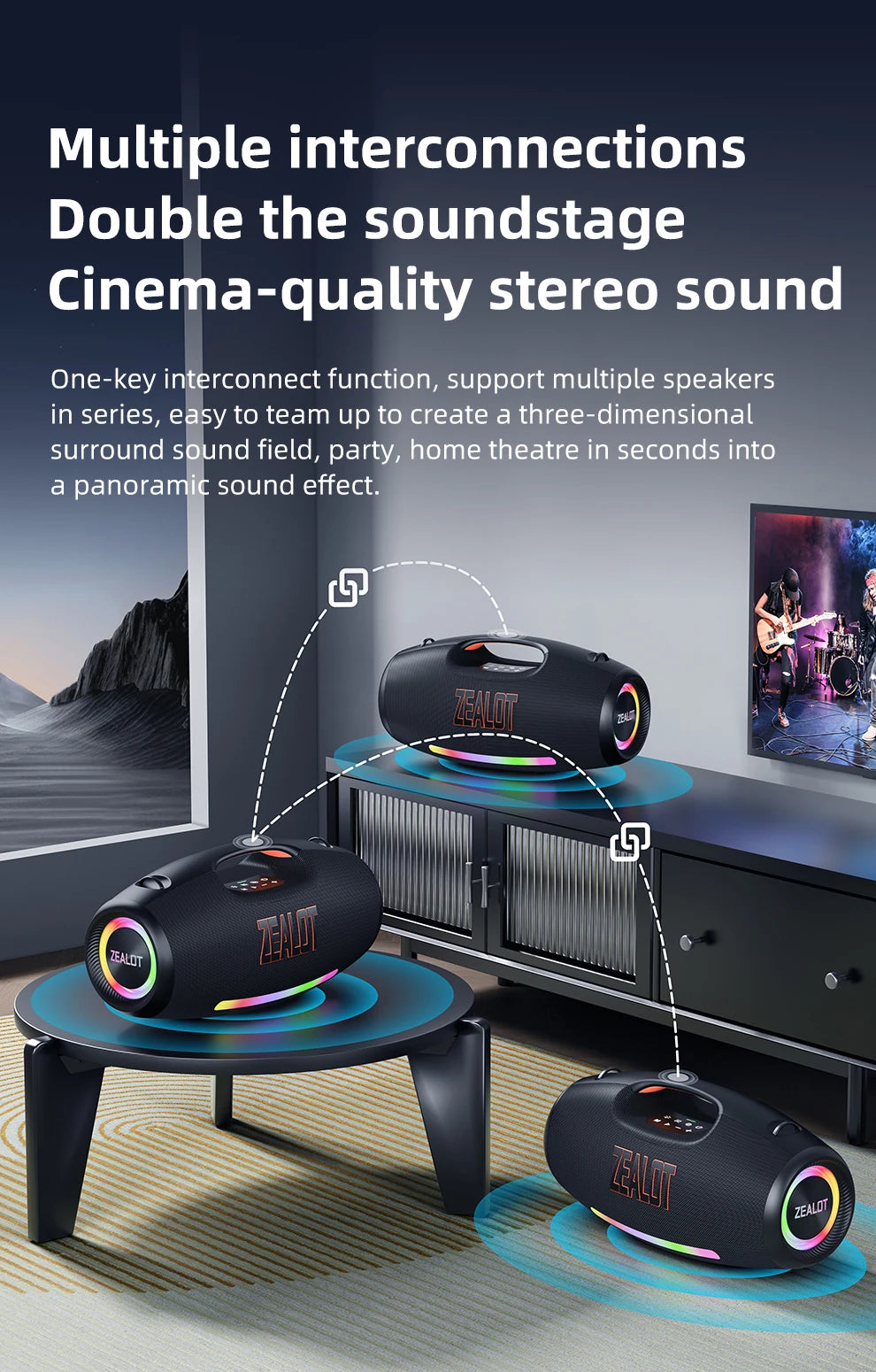 ZEALOT-S89 250W Waterproof Portable Loud Bluetooth Speaker, Wireless Outdoor Boombox SubwooferTriple Passive Radiators-Deep Bass