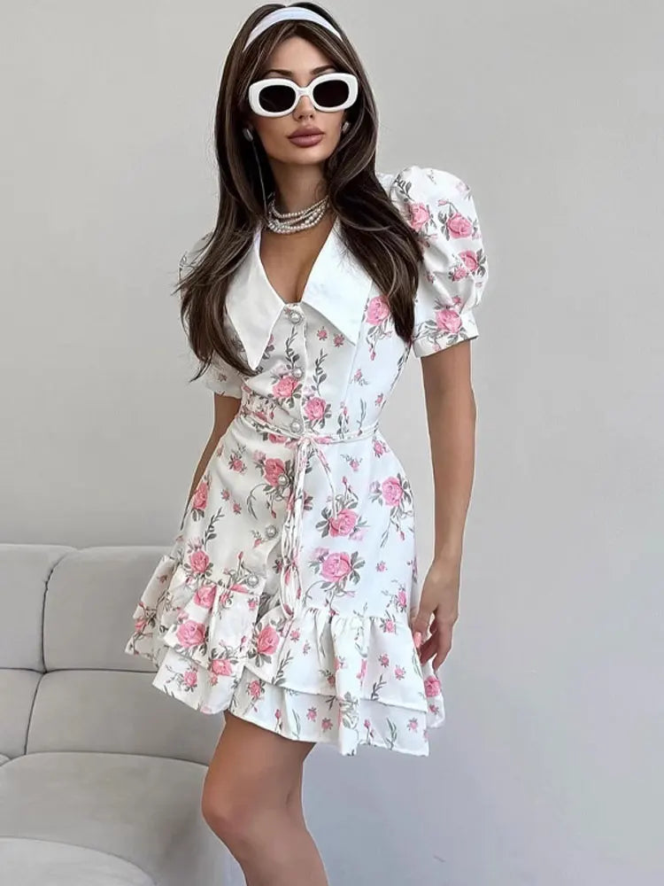 Tossy Printed Lapel Fashion Mini Dress Women's Short Sleeve Patchwork Contrast Elegant Summer Dress 2025 Female Bodycon Dress