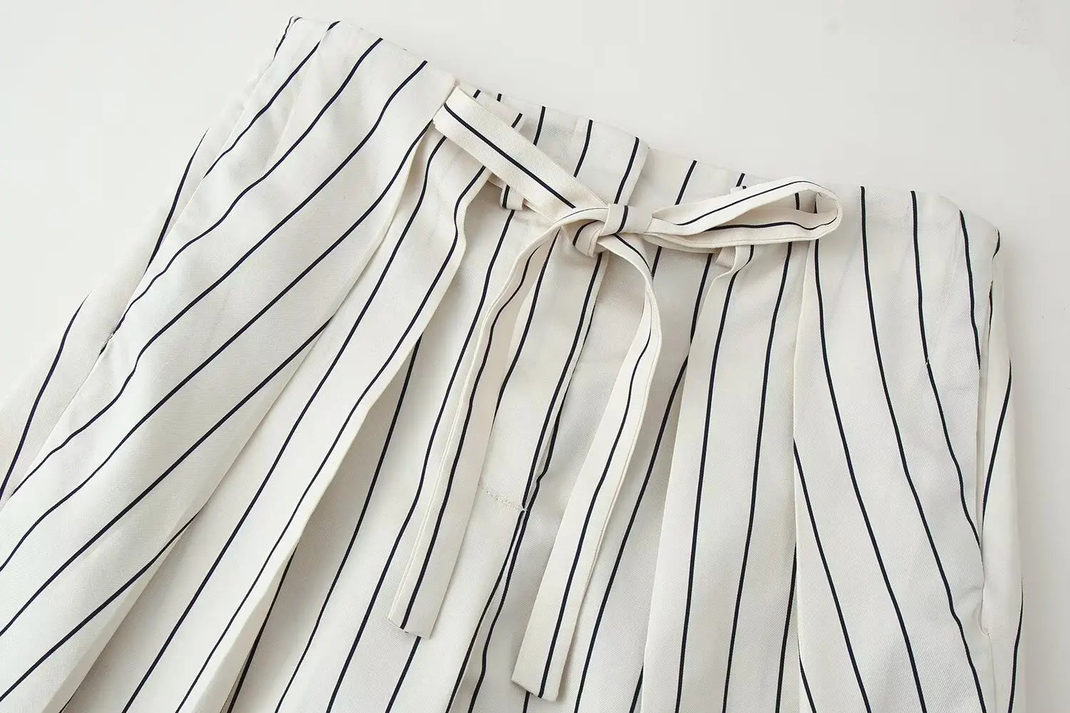 HH Women Spring New Fashion Vintage Versatile Beige Striped Puffy Sleeve Shirt+High Waisted Loose Pleated Casual Long Pants Set