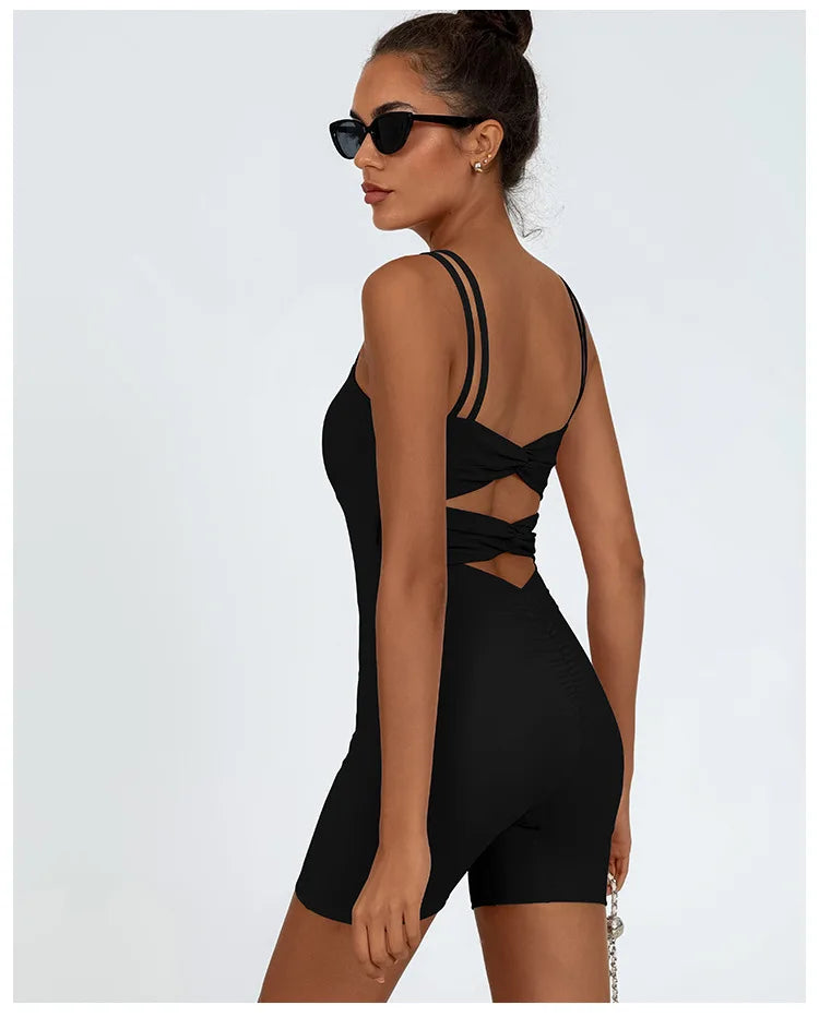 Greenora Women's Workout Romper Sexy Backless Yoga Jumpsuit Slim Fit Bodysuit Fitness Activewear Sleeveless Sportswear One Piece