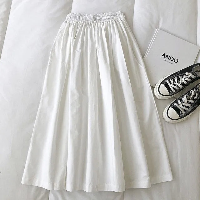 Women Black skirt midi High waist korean style Pleated a line Vintage Clothing 2026 new Summer Casual Fashion Ladies Work Wear