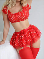 Polka Dots Sexy Tutu Women's Lingerie Set High-value Fashionable and Exquisite Off-the-shoulder Slot Two-piece Set