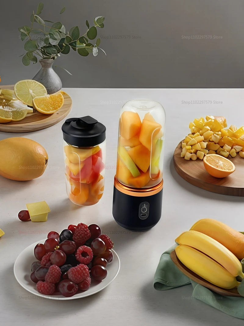 Mini Juice Extractor Portable Dual Cup Fruit Juicer Blender USB Rechargeable Wireless Compact Ice Blender for Travel and Home