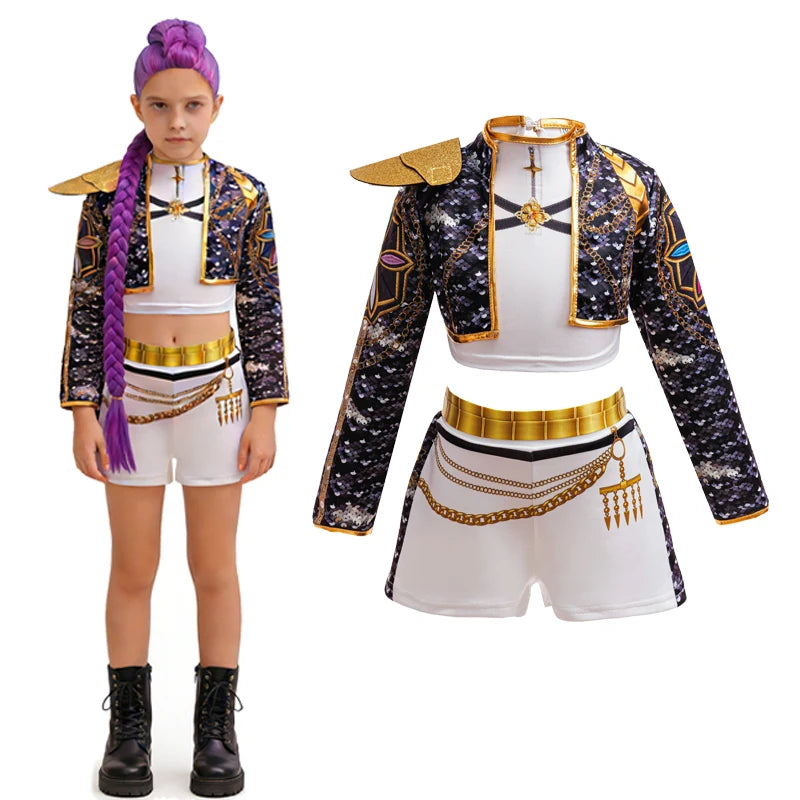 4 5 6 7 8 9 10 11 12 Years K-POP Girls Clothing Sets Cosplay 3Pcs Girls Suits Korean Version Birthday Party Costume Kids Clothes