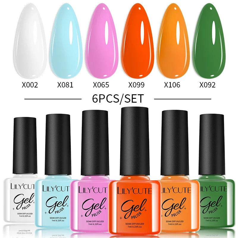 LILYCUTE 6PCS Gel Nail Polish Set Summer Neon Nail Gel Kits For DIY Nail Vernis Semi Permanent UV Lamp Gellak Nail Varnish Set