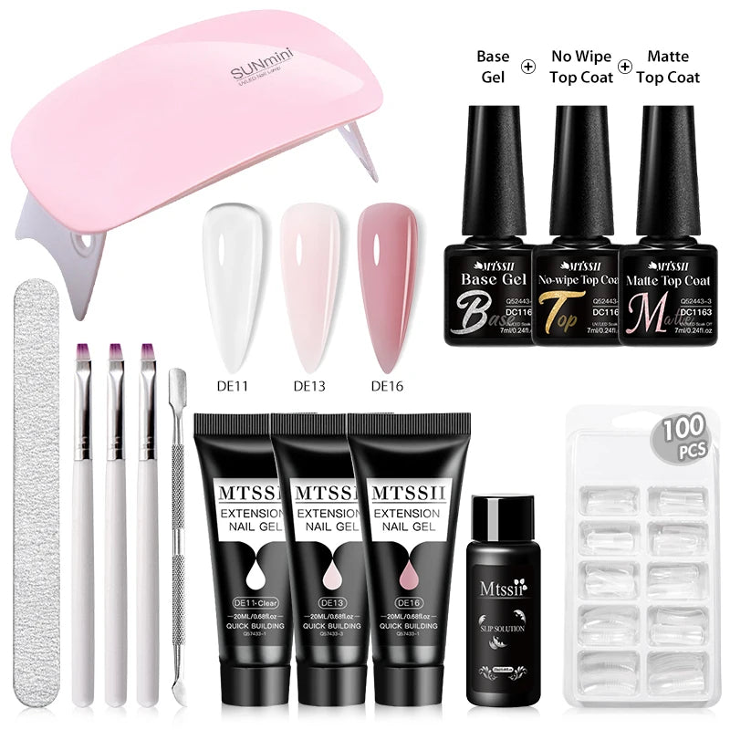 24PCS/Set 20ml Poly Naili Extension Gel  Kit Mini UV Lamp Sealer With Base Top Coat Professional Poly UVNail Gel Kit Starter Kit