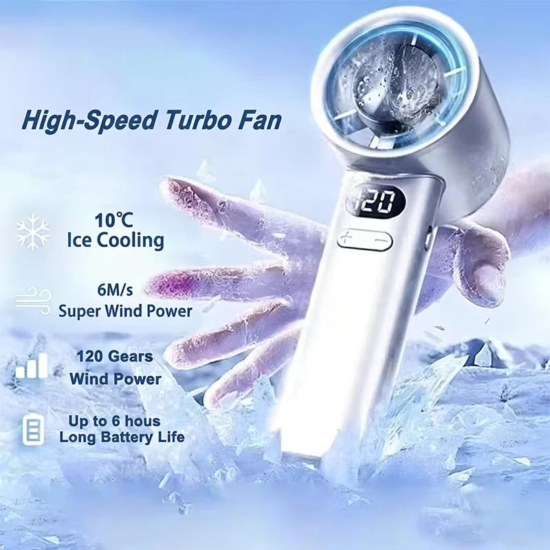 3000mah Handheld Mini Fan Electric Hand Fans Ice Compress High-Speed Cooling USBRechargeable Portable LED Digital Display Main image