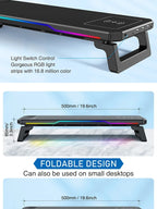 RGB Light Effect Rechargeable Desktop Monitor Height Stand 3 USB 2.0 Port Universal Laptop Storage Rack With Wireless Charging