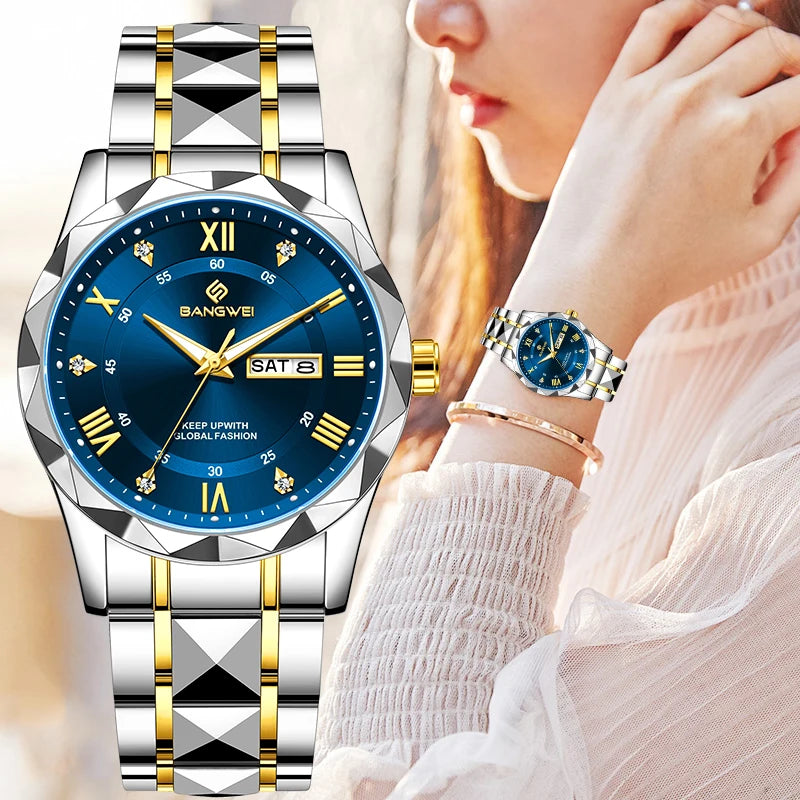BANGWEI Elegant Luxury Quartz Woman Watch Fashion Classic Simple Stainless Clocks Auto Date Waterproof Diamond Ladies Wristwatch Main image