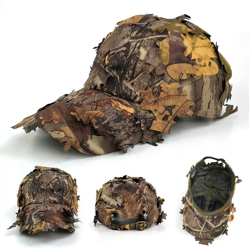 Men's 3D Leaf Camo Baseball Cap, Adjustable Quick Dry Tactical Sniper Hat for Outdoor Hunting Fishing Airsoft Multi-color