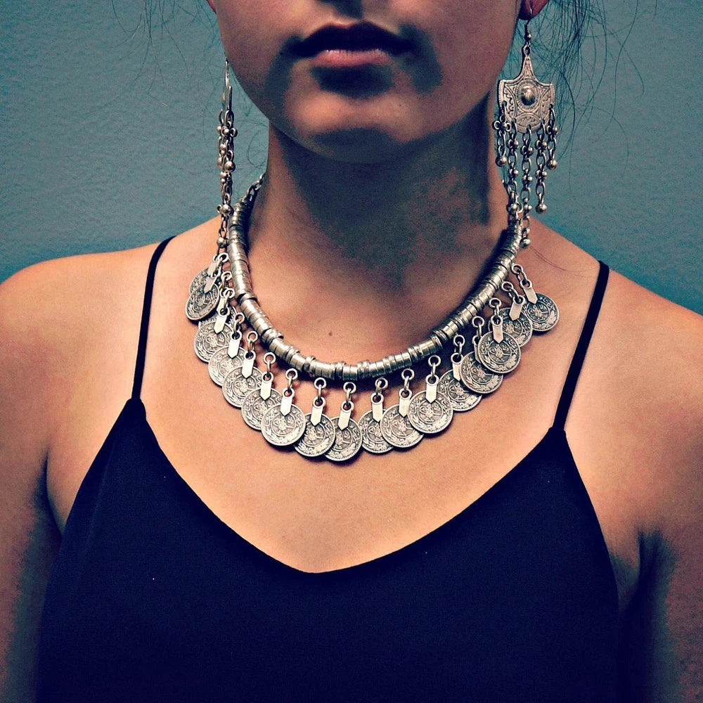 Multi-style Vintage Coin Choker Necklace for Women Boho Afghan Ethnic Gypsy Native Tribal Dress Turkish Pakistan Indian Jewelry