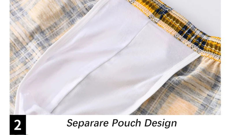 100%Cotton Fashion Boxer Shorts Men's Underwear Youth Breathable Comfortable Loose Underpants Classic Plaid Arrow Pants Homewear
