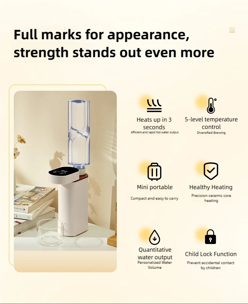2000W Instant-Heat Water Dispenser 3-Second Rapid Heating Compatible with Mineral Water/Bottled Water Portable Water Dispenser