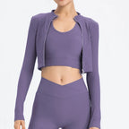 3 Piece Tracksuit Set - Jacket + Push Up Sports Bra + High Waist Leggings, Gym Workout Activewear Training, Yoga, Fitness Women