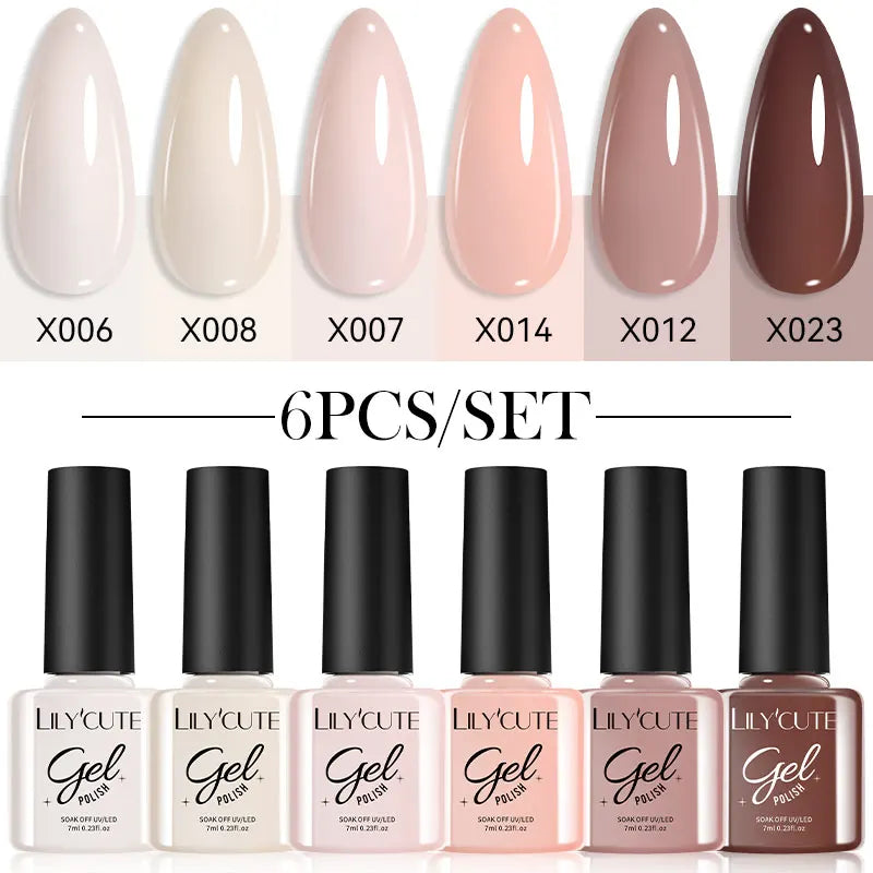 LILYCUTE 6PCS Gel Nail Polish Set Summer Neon Nail Gel Kits For DIY Nail Vernis Semi Permanent UV Lamp Gellak Nail Varnish Set